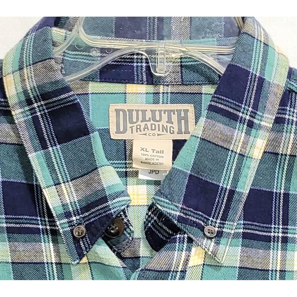 Duluth Trading Co Plaid Button-Down Flannel Shirt XL‎ Tall 100% Cotton